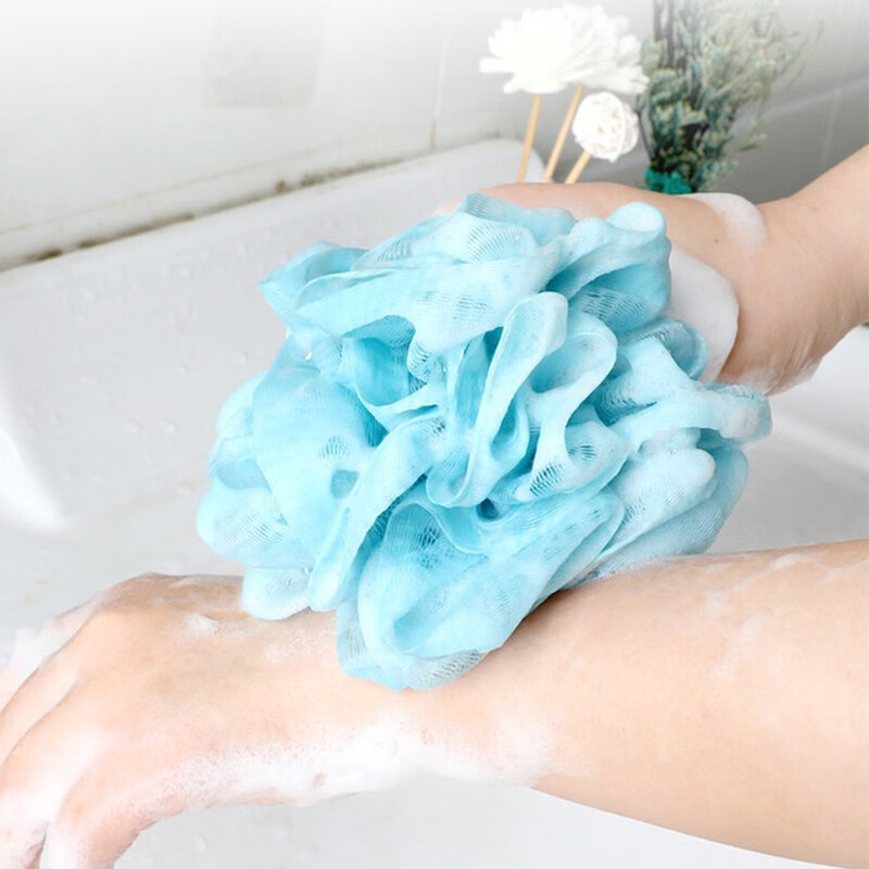 PAIDAI bath towel, adult bath towel, back strip, bath ball, bath towel, frosted thickened set, three-piece bath set, blue