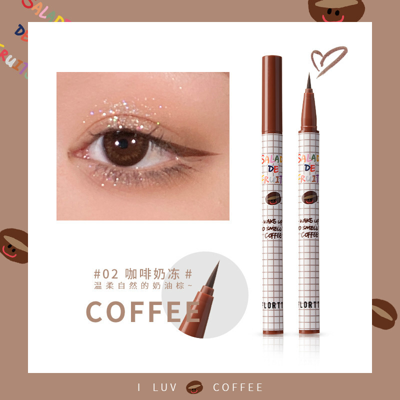 FLORTTE liquid eyeliner pen, waterproof, sweat-proof, long-lasting and does not fade 02 #coffee milk jelly New Year's Valentine's Day gift