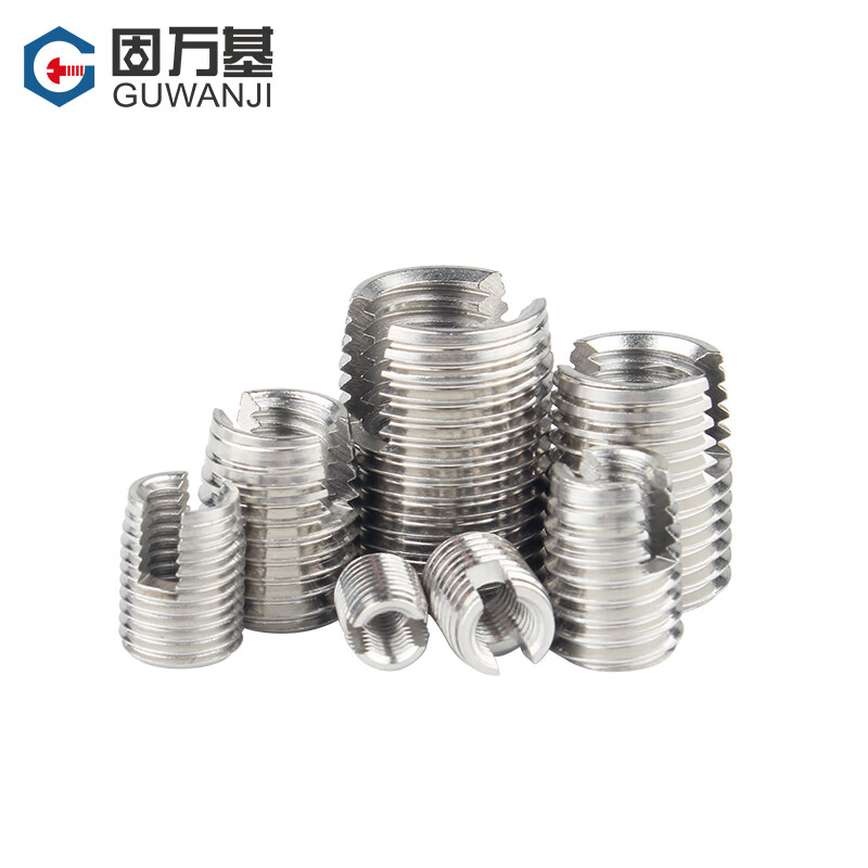 Guwanji 303 stainless steel 302 type self-tapping braces self-tapping screw sleeves color zinc thread sheath bushing slotted thread protection sleeve M6*M9*12 color zinc carbon steel-5 pieces