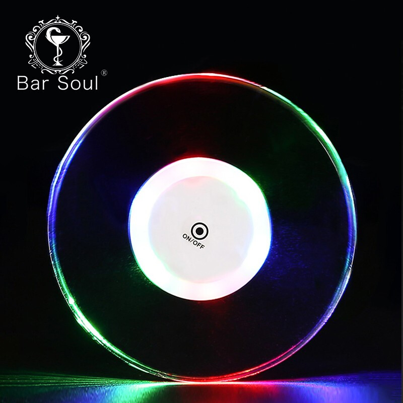Bar Soul LED luminous coaster Acrylic creative ultra-thin cocktail coaster Lighting base Colorful lamp holder Battery model Contains button battery Acrylic coaster - comes with its own battery - upgraded white light