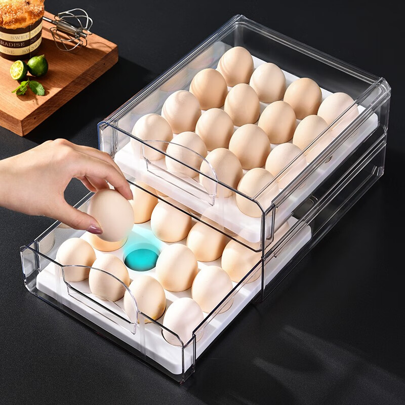 Half-life egg carton thickened egg storage box refrigerator crisper kitchen storage box double-layer drawer-type crisper egg compartment refrigerator freezer box egg tray egg storage box egg carton double-layer 32 compartments
