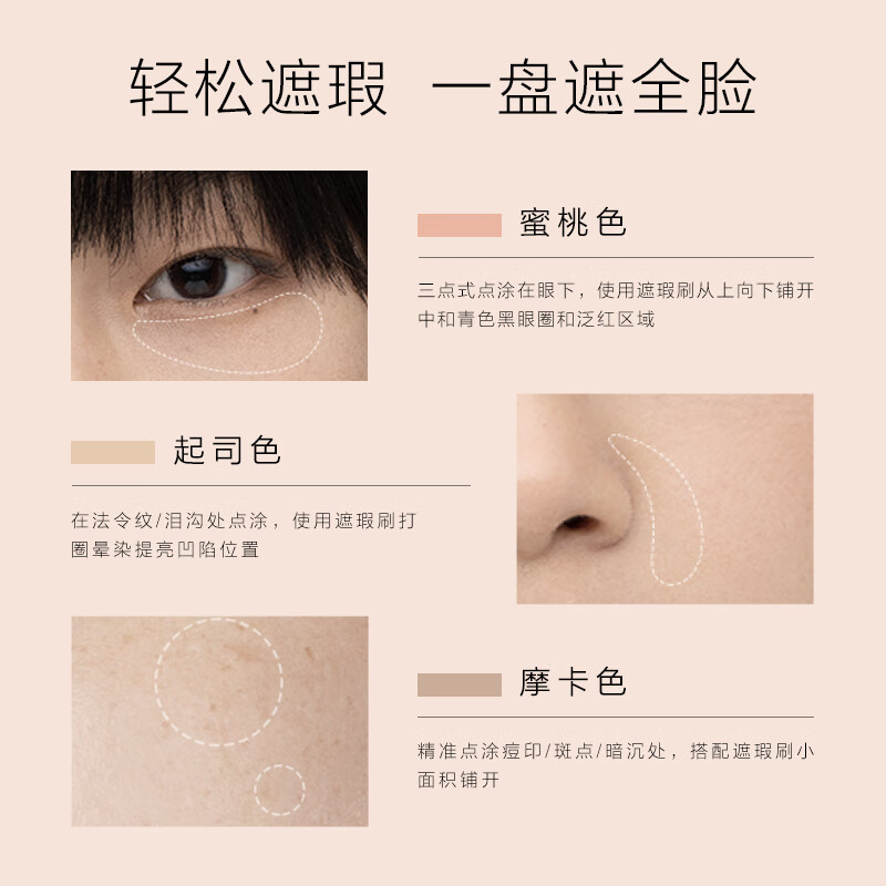 FUNNY ELVES three-color concealer H20 high-coverage face concealer palette to cover tear troughs, acne marks, nasolabial folds, and dark circles