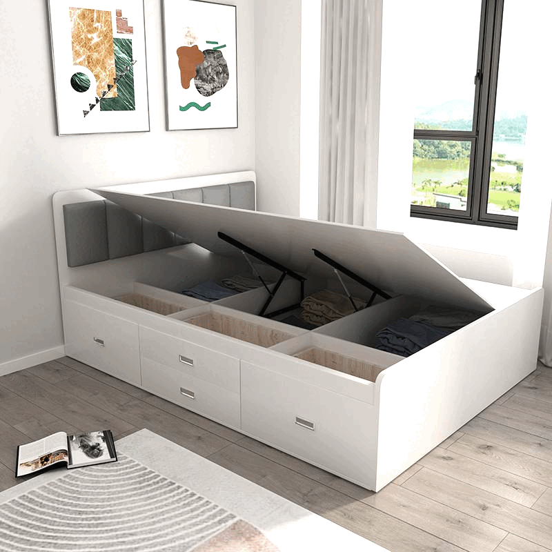 Kongjiang tatami simple small apartment high box air pressure storage bed multi-functional storage bed can be customized single and double drawer bed simple backrest-hydraulic type (color remarks) 1000mm*1900mm box frame structure