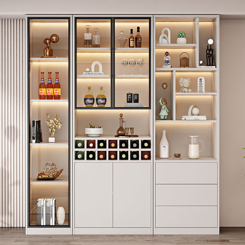 Guansi light luxury wine cabinet display cabinet solid wood glass door wine rack high-end living room furniture modern multi-functional wall sideboard 0.8m wine cabinet + 1.2m sideboard combination