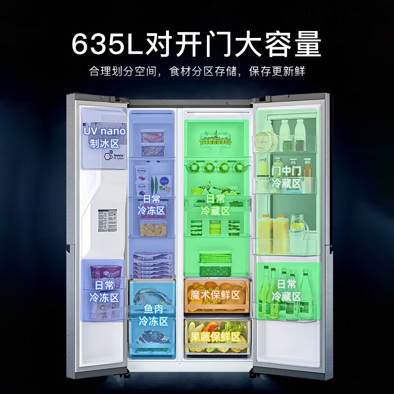 LG Ice Washing Set Combination 635L Double Door Perspective Window Ice Maker Refrigerator + 13kg Household Large Capacity Drum