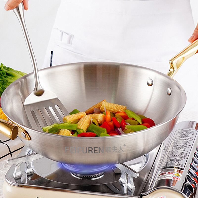 Mrs. Fei German 316 stainless steel pot set complete set of home kitchen steamer food pan frying wok milk pot pan B3 wok + frying pan + steamer 3-piece set