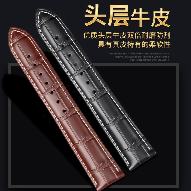 Qimei is suitable for Citizen watch strap, genuine leather light kinetic energy Blue Angel watch with original butterfly buckle men's and women's watch chain, black + silver butterfly buckle 23mm