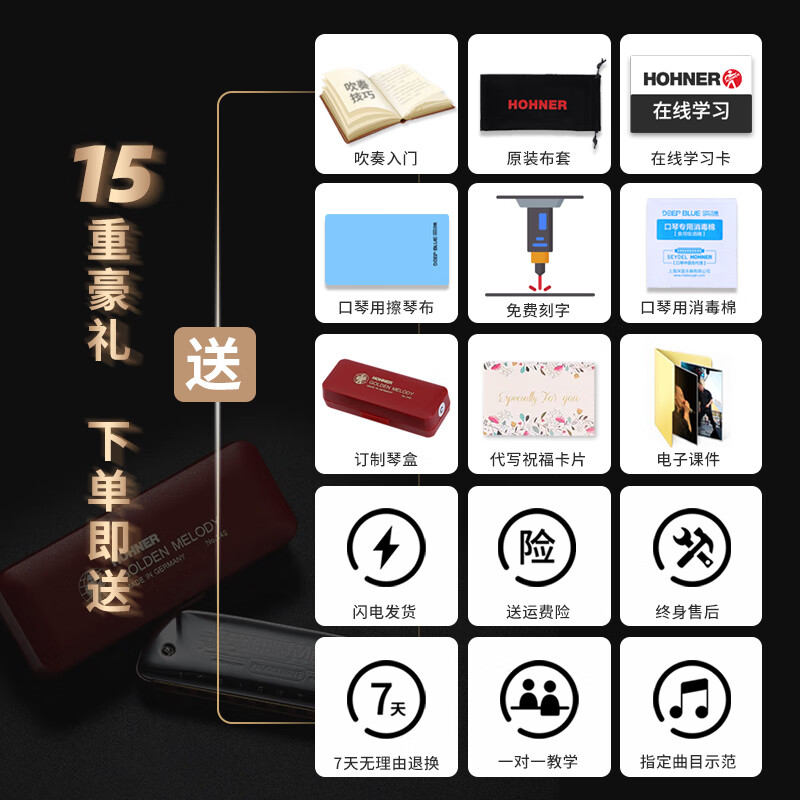 HOHNER Germany's Golden Melody ten-hole 10-hole harmonica GM blues blues adult harmonica 10-hole C key-new model