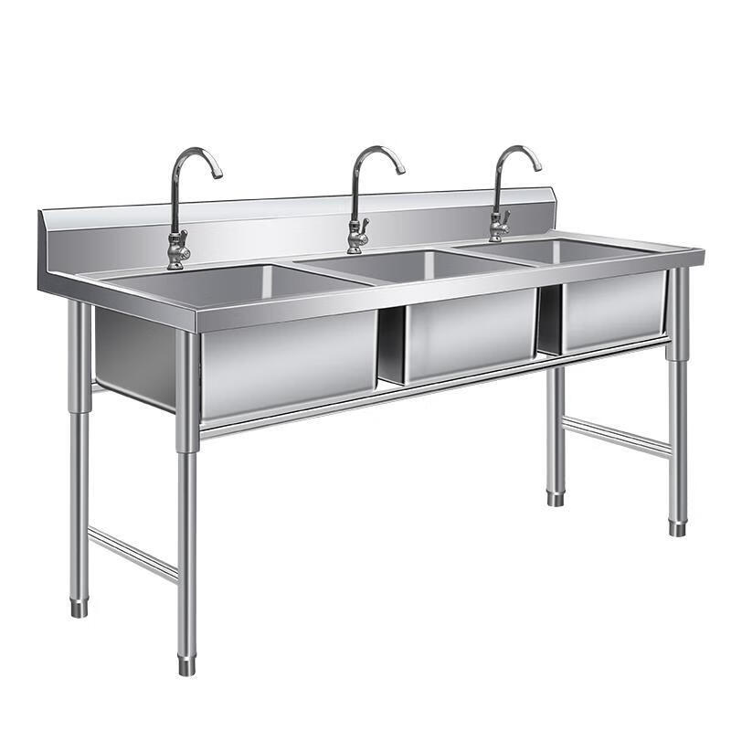 304 stainless steel three-pool sink, three eyes, three sinks, disinfection, washing basin, dishwashing sink, integrated canteen kitchen, three-eye sink, 1500*500*800, thickened version