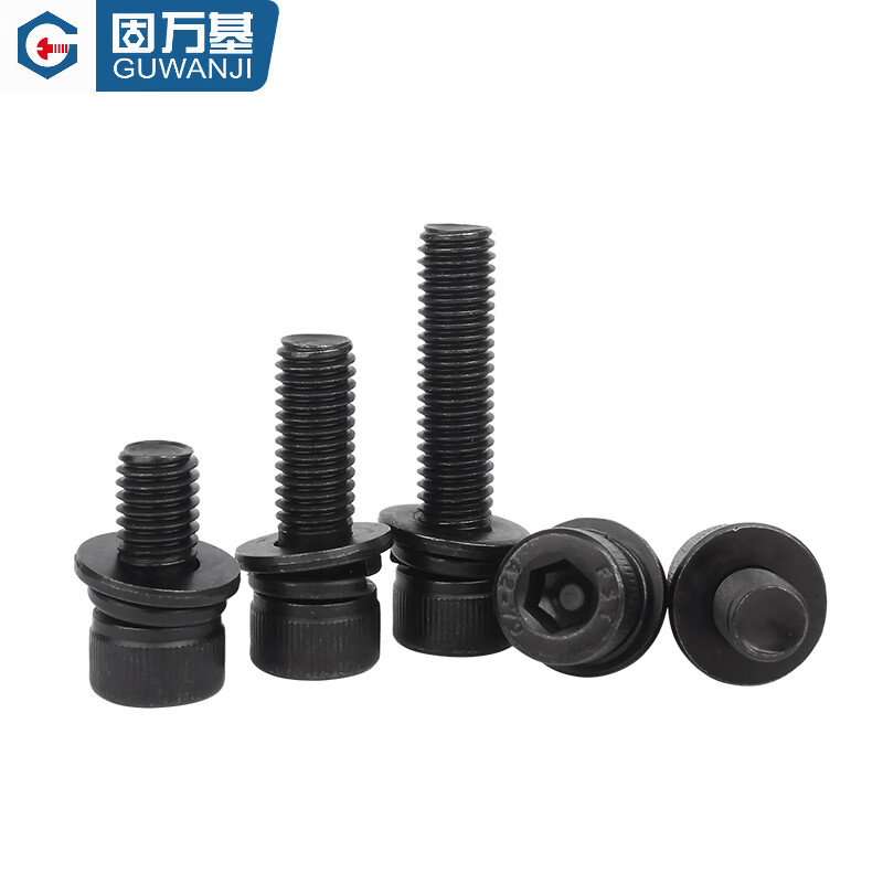 Guwanji black 304 stainless steel cylindrical head hexagonal three-combination screws, flat spring washers, cup head bolts, 304 black M6x14x12 (10 pieces)
