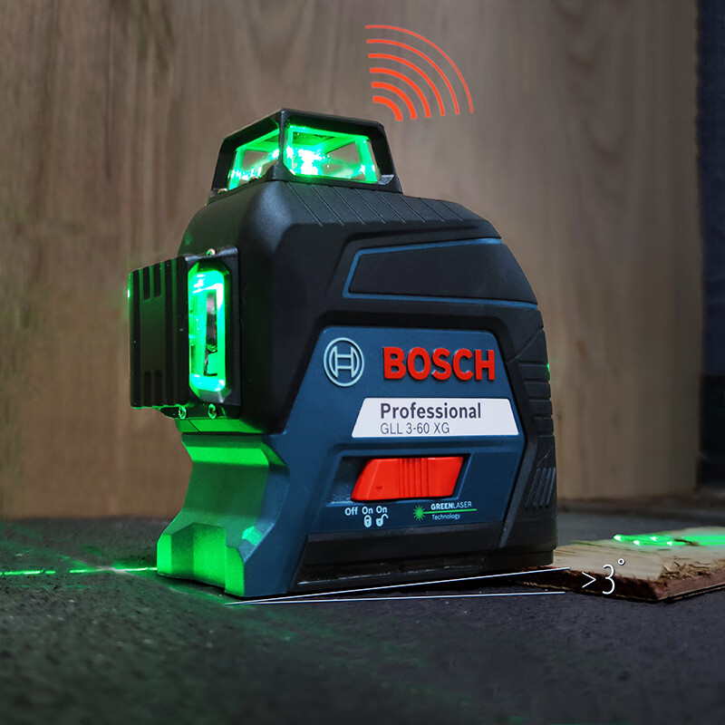 Bosch (BOSCH) green light 12-line wall-mounted level meter GLL3-60XG high-precision doctor's infrared level 12-line + rotating base + 4 large rechargeable batteries