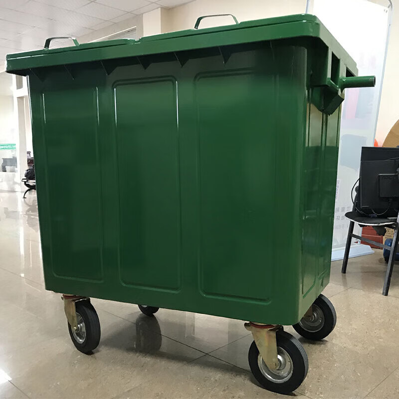 Miaopule sanitation iron 660L stainless steel 1100 liter hand push transfer bin with wheel cover universal wheel large hanging 660L galvanized sheet transfer box with universal wheel