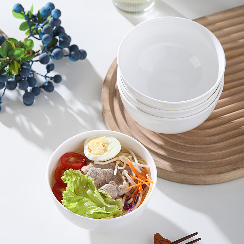 Remec Jin Yu Ruimei bone china pure white flower language 5-inch tall rice bowl 4 pack ceramic bowl bowl