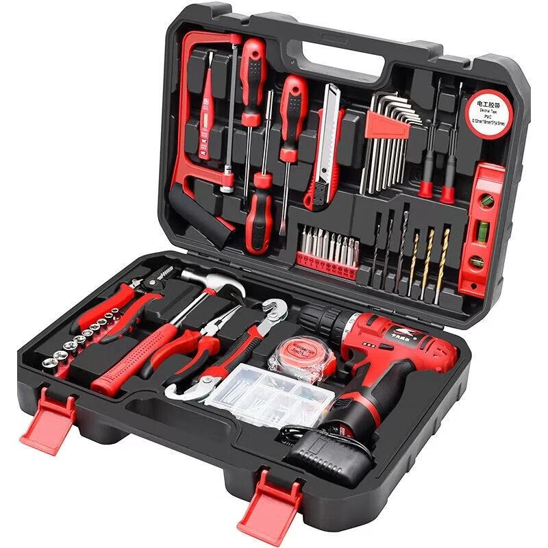 Kraftwell 109-piece multifunctional combination lithium battery electric drill set household tool box set P2982A 15-piece set 18V lithium electric drill set P3076A