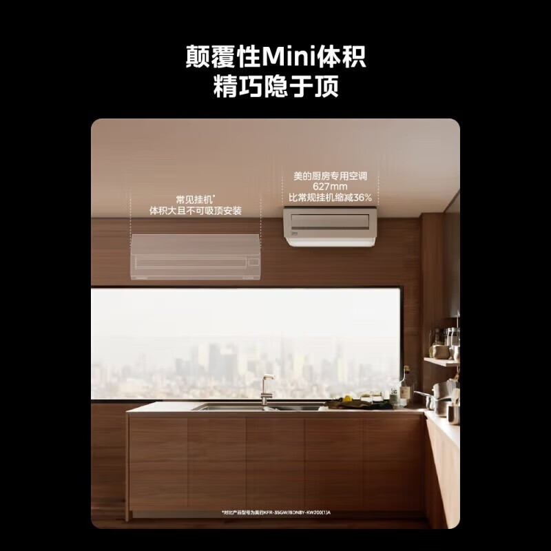 Midea kitchen air conditioner, small cool square, ceiling-mounted 1.5 HP, new level of energy efficiency, variable frequency energy saving, large cooling capacity for oil fume, household kitchen air conditioner, kitchen air conditioner, large 1.5 HP, ceiling-mounted XD200, white