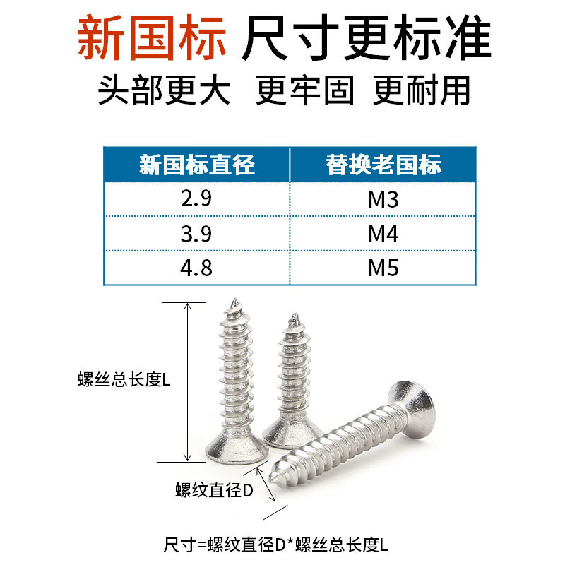 Jinggong M1-M2.6 304 stainless steel countersunk head self-tapping screws mini self-tapping screws electronic wood screws M2.2*6 (200 pieces)