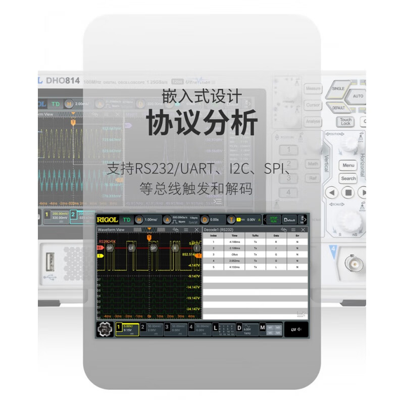 Puyuan Jingdian RIGOL/Puyuan 100M portable digital oscilloscope 12bit high resolution 1.25G sampling 25M sampling DHO802 (70MHz/2 channels/25Mpts)