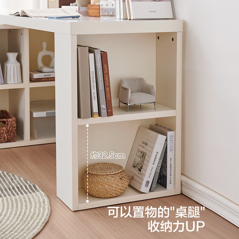 Quanyou Home Desk Cabinet Integrated Table Bookcase Living Room Bedroom Adjustable Telescopic Storage Cabinet Furniture Ivory White 6-Gate Bookcase A+1.2m Table A+32 Chair