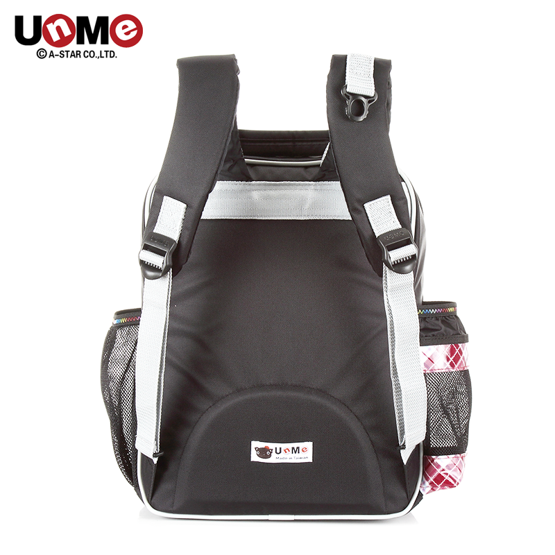 UnMe Taiwan unme primary school boy and girl first grade school bag male 1-3-6 light waterproof children's backpack gift school bag 3212 red grid 1-3 grade small pendant + waist buckle