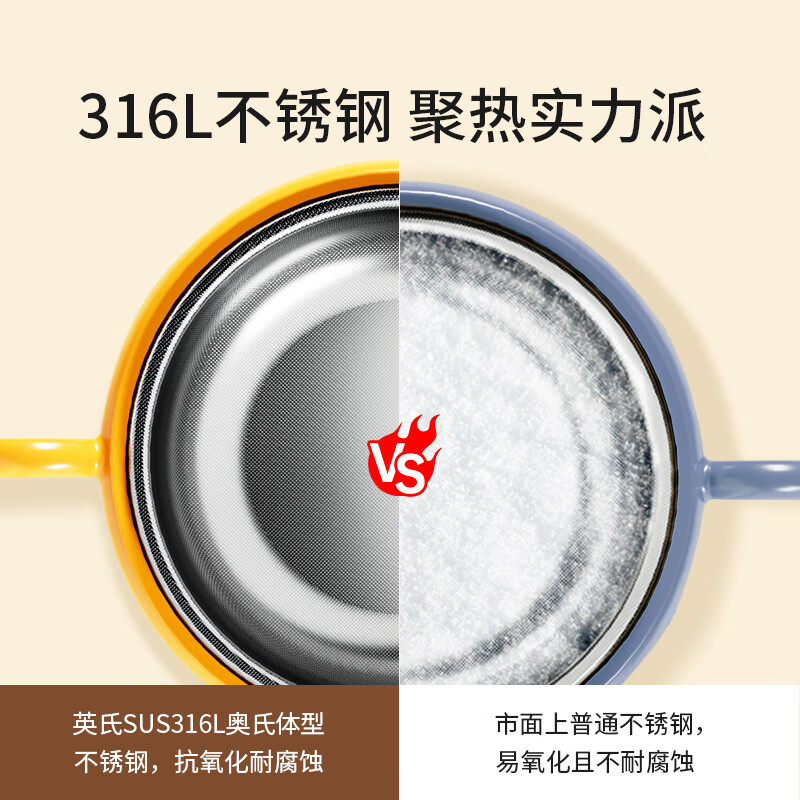 YEEHOO baby food bowl, baby water-filled thermos bowl, stainless steel children's tableware, suction cup bowl, Jianshi blue - three-piece set