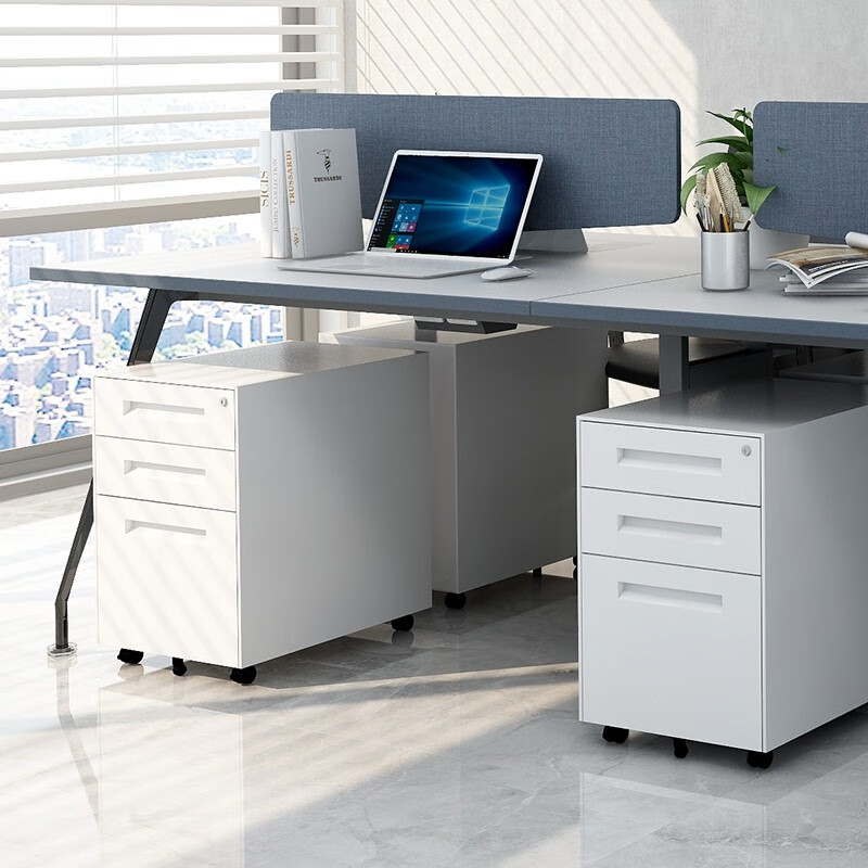 Rockefeller steel file movable cabinet three-drawer cabinet office storage low cabinet mobile iron cabinet with lock white
