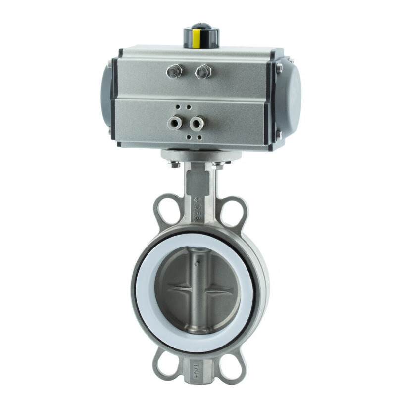 Nanva AT D671F 16P pneumatic full stainless steel wafer-type soft seal lined PTFE butterfly valve DN50