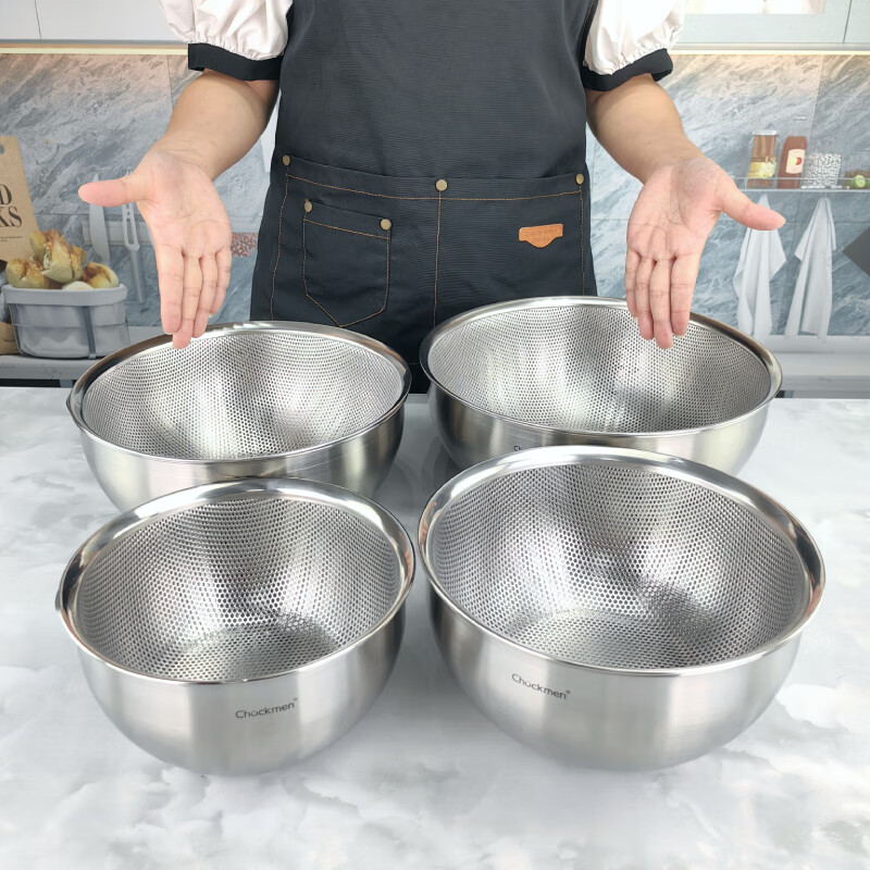 ChockMen Zhuo Deming 18/10 stainless steel drain basket washing basin cooking basin rice washing basin 19-22-25-28cm 4-piece set 28cm