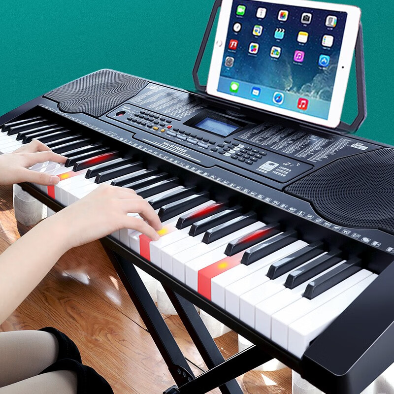 Meirkergr MK-975 (smart version) multi-functional smart electronic keyboard with light and 61-key piano keys, connected to USB flash drive, mobile phone pad with piano stand