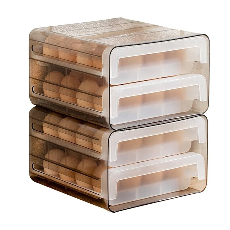 Home Story Japanese refrigerator egg storage box with lid, special drawer-type food-grade freezer crisper, kitchen storage artifact, double-layer drawer-type egg box (2 pieces)