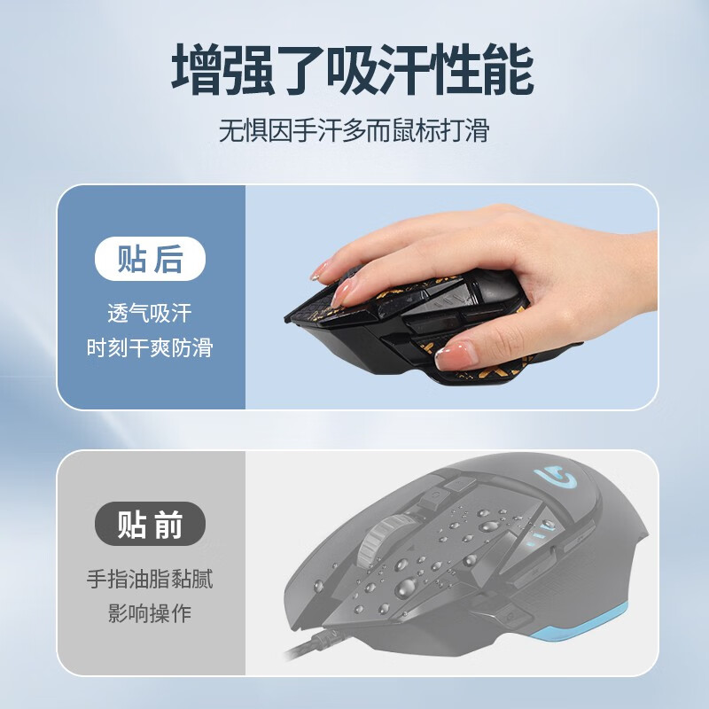 Merton is suitable for G502 mouse stickers, sweat-absorbent anti-slip stickers, G502HERO wired master, wireless creator game-specific SG joint printing set, frosted lizard skin film, all-inclusive, black snowflake pattern anti-slip stickers, including cleaning cotton