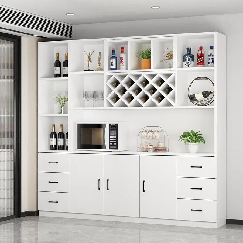 Geyuansu 2025 New Small Household Wine Cabinet Home Large Capacity Multifunctional Wine Cabinet Living Room Sideboard Integrated Wall Cabinet Gray + White Length 160 Width 30 Height 200cm