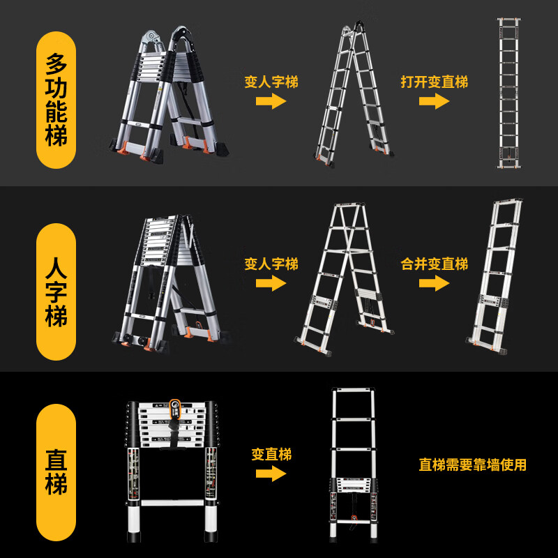 Household herringbone ladder telescopic ladder thickened multi-functional aluminum alloy engineering folding staircase lifting ladder climbing straight ladder outdoor 234567 meters Australian standard telescopic folding herringbone ladder 1.7 meters