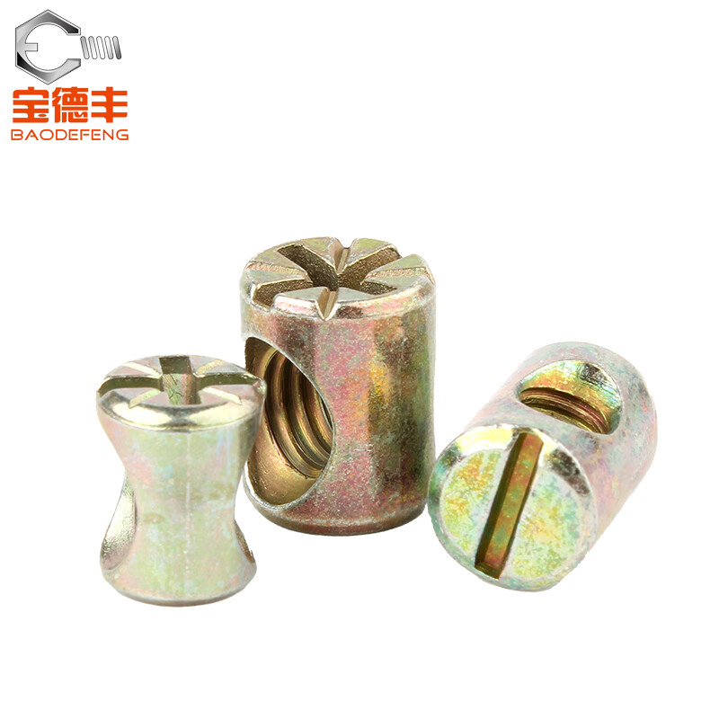 Baodefeng Hammer Nut Hammer Head Nut Furniture Two-in-One Connector Collection Yuanzhu Hammer Nut Embedded Screw Cap One-word Colored Zinc Hammer Nut M6x11 10 pieces