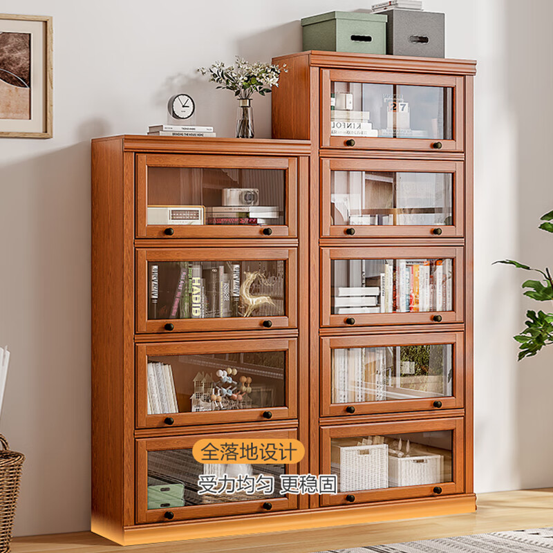 GOZEAL American solid wood bookcase floor-standing integrated wall bookshelf dustproof with glass door living room bookshelf vertical storage cabinet large five doors (length 800*width 330*height 1920)