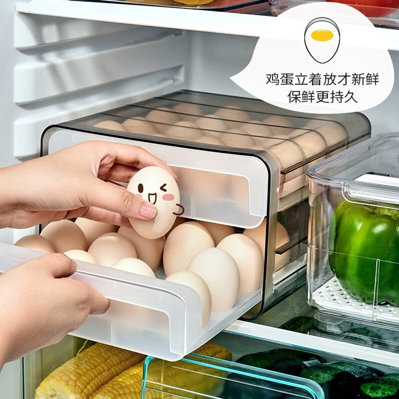 Home Story Japanese refrigerator egg storage box with lid, special drawer-type food-grade freezer crisper, kitchen storage artifact, double-layer drawer-type egg box (2 pieces)