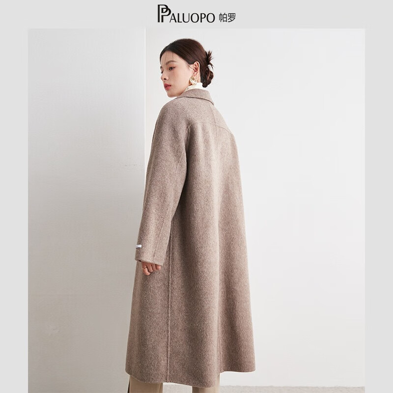PALUOPO pure wool coat double-sided slim casual single-breasted pocket women's Korean style wool coat S 155/80A