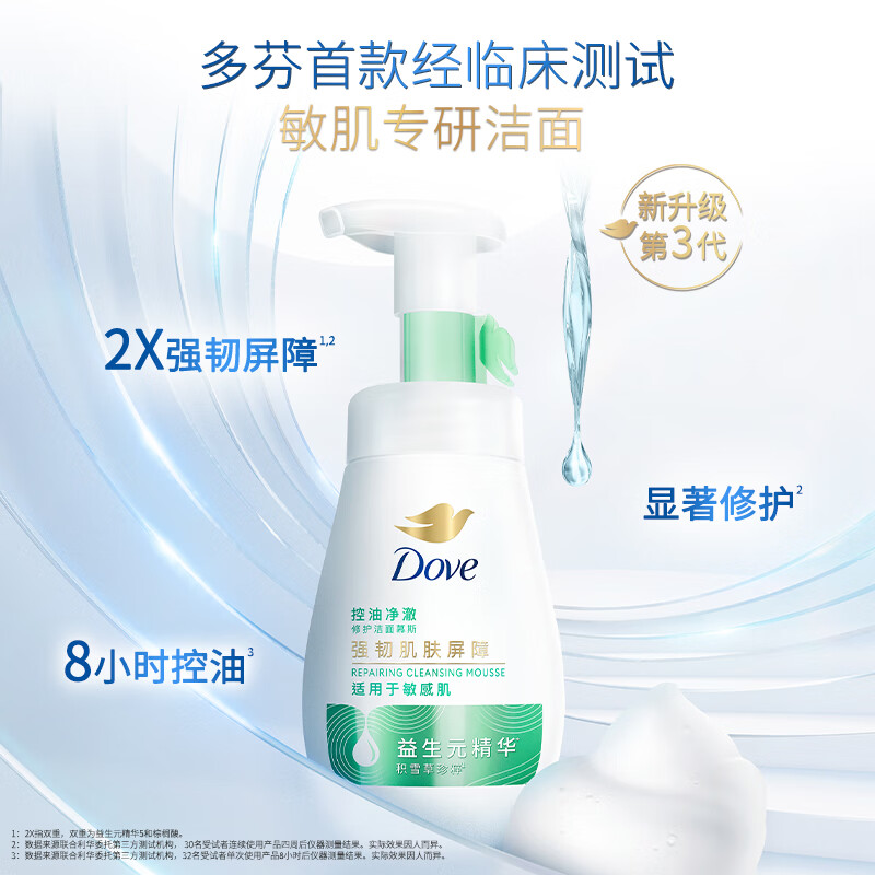 Dove Oil Control Cleansing Foam 160ml Amino Acid Facial Cleanser Deep Cleansing for Sensitive Skin