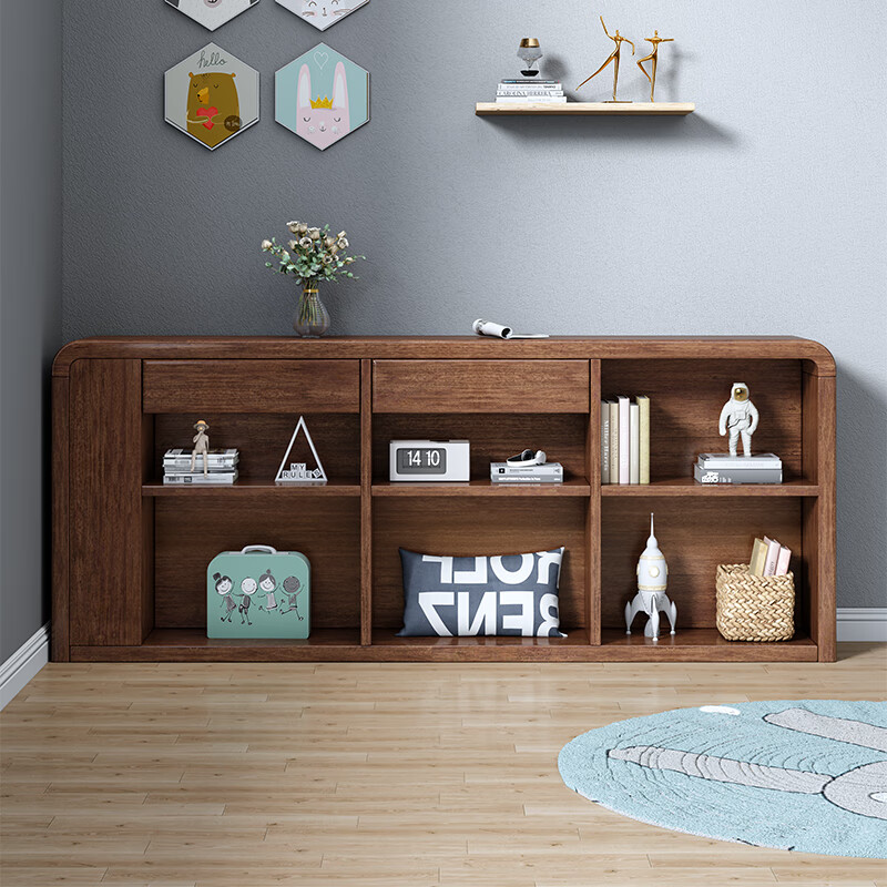 Chic Wood Language (BIEZHIMUYU) Walnut Bed New Chinese Bed Solid Wood Bed Teen Primary School Student Bedroom Luminous Storage Single Bed Storage Single Bed Single Bed + Drawer + Mattress + Bookshelf 1.2*2.0 meters (regular style)