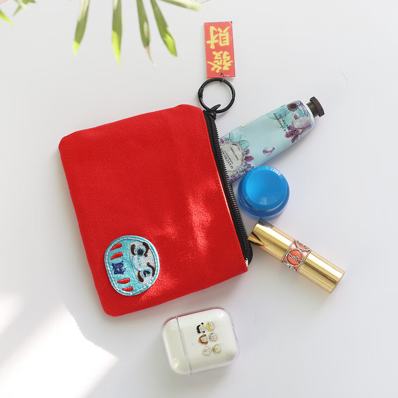 Shuguoer (SHU GUO ER) Japanese style lucky wallet for women short Korean version cute student small coin purse girly heart small fresh canvas wallet small size 0133-dark green-lucky 13.5*10.5 cm