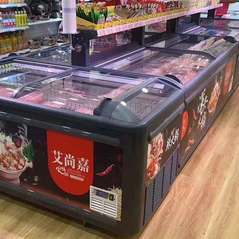 AUCMA commercial ultra-large capacity combination display cabinet supermarket freezer island cabinet frozen-24 seafood cold drinks prepared dishes dumplings horizontal single temperature freezer automatic defrost combination 1 480 liters * 2 + 560 liters * 2 + shelves