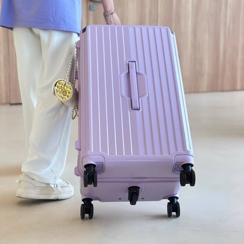Kangaroo (KANGAROO) five-wheel multi-functional suitcase, large-capacity trolley case for men, high-looking password box for female students, checked travel suitcase, cherry blossom pink, five-wheel shock absorption brake + double compartment, 26 inches, multi-function model