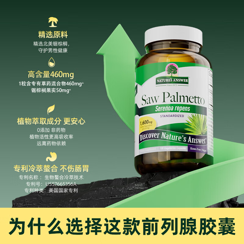 NATURE S ANSWER SINCE 1972 Saw Palmetto Prostate Capsules 120 capsules * 2 bottles of Frequent Urination and Urinary Urgency Care for Men's Health High Content 460mg Imported