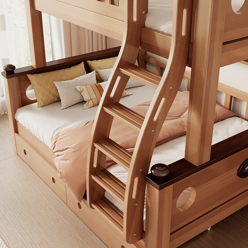 Ziwei all solid wood bunk bed children's bed high and low bed small apartment two-story wooden bed catalpa wood double bed bunk bed ladder type + bookshelf 10*10 bed legs 1350mm*2000mm