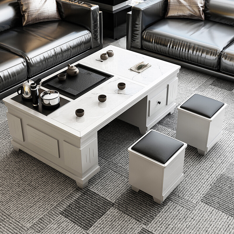 Bangjiang slate kung fu tea table with water boiling function, tea table, chair and tea set all-in-one set, modern home office tea table, length 120*width 65*height 56, walnut color, free smart tea stove complete set