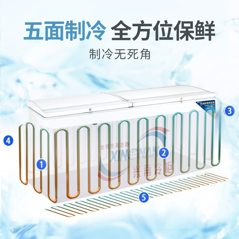 Xingnan Commercial Chest Freezer Refrigerator Freezer Conversion Freezer Large Capacity Chest Refrigerator Small Freezer Freezer With Casters and Lock -25 Degree Low Temperature BD/BG-520 Single Temperature Full Copper Tube Evaporator Five-Side Refrigeration