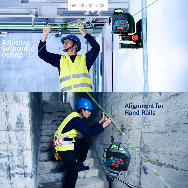 Bosch (BOSCH) green light 12-line wall-mounted level meter GLL3-60XG high-precision doctor's infrared level 12-line + rotating base + 4 large rechargeable batteries