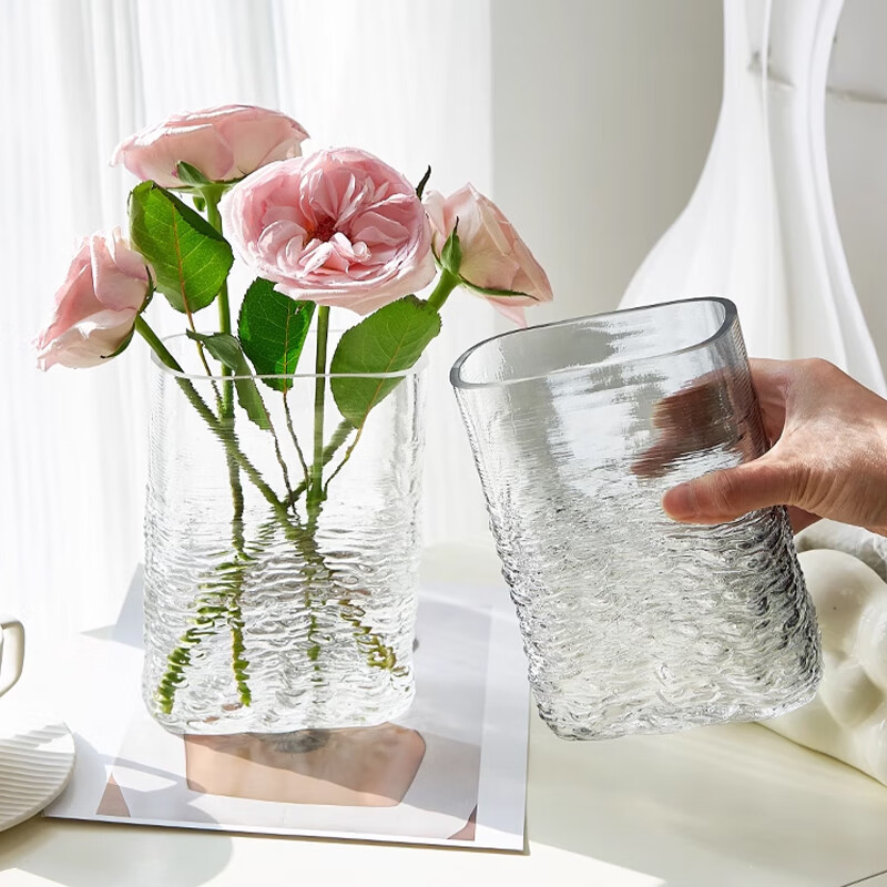 Love has been filled with sugar transparent water ripple 17cm glass art vase simulated flower hydroponic container living room decoration birthday gift