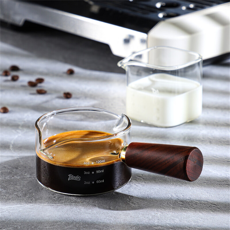 Bincoo espresso coffee extraction cup with scale glass measuring cup espresso cup wooden handle small milk cup milk jug ounce cup