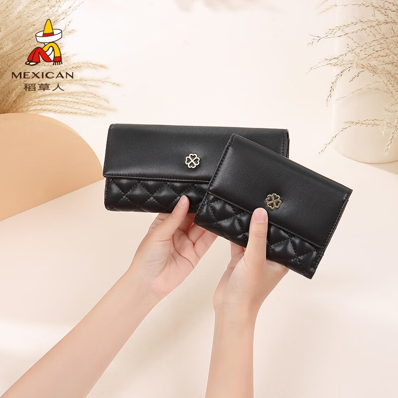 Scarecrow wallet women's long genuine leather women's clutch new diamond buckle 30% off women's wallet 14 card slots first layer cowhide black long