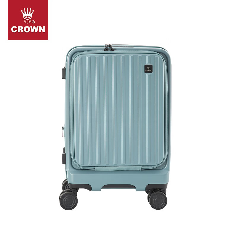 CROWN front-opening zipper suitcase, stylish travel lightweight extension trolley case 5065 sapphire color zipper 25 inches, checked luggage required